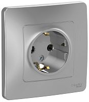 Розетка с заземлением с рамкой Systeme Electric Blanca 1-м. алюминий картинка